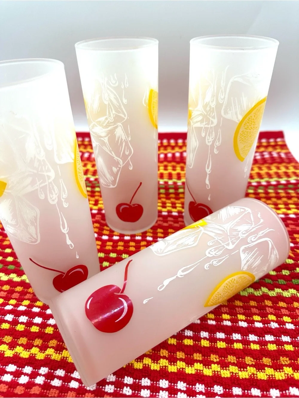 4 Federal Frosted Tom Collin’s, Lemonade Glasses Vintage MCM 50s